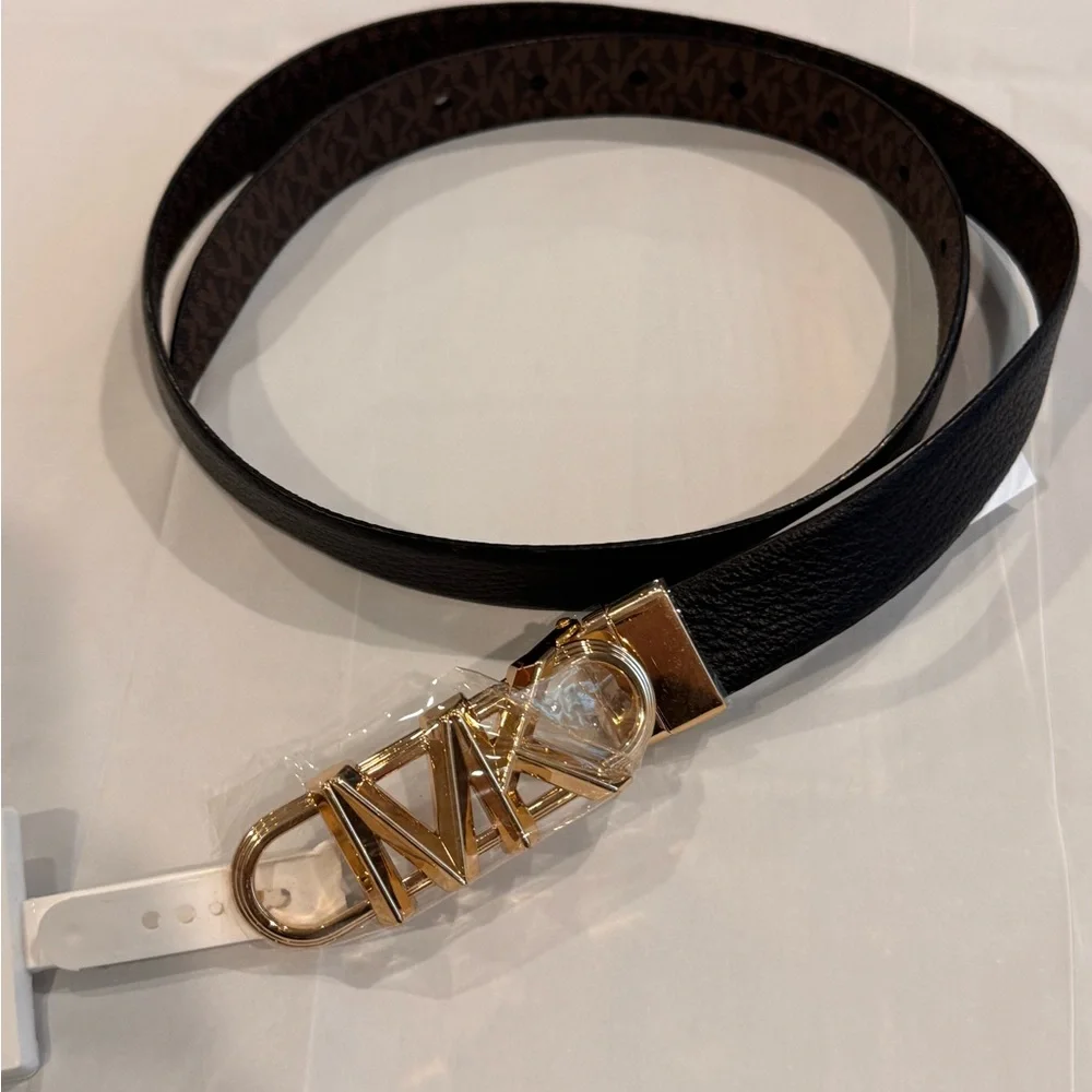 NWT Michael Kors Reversible Signature MK Logo‎ Belt Gold Buckle S